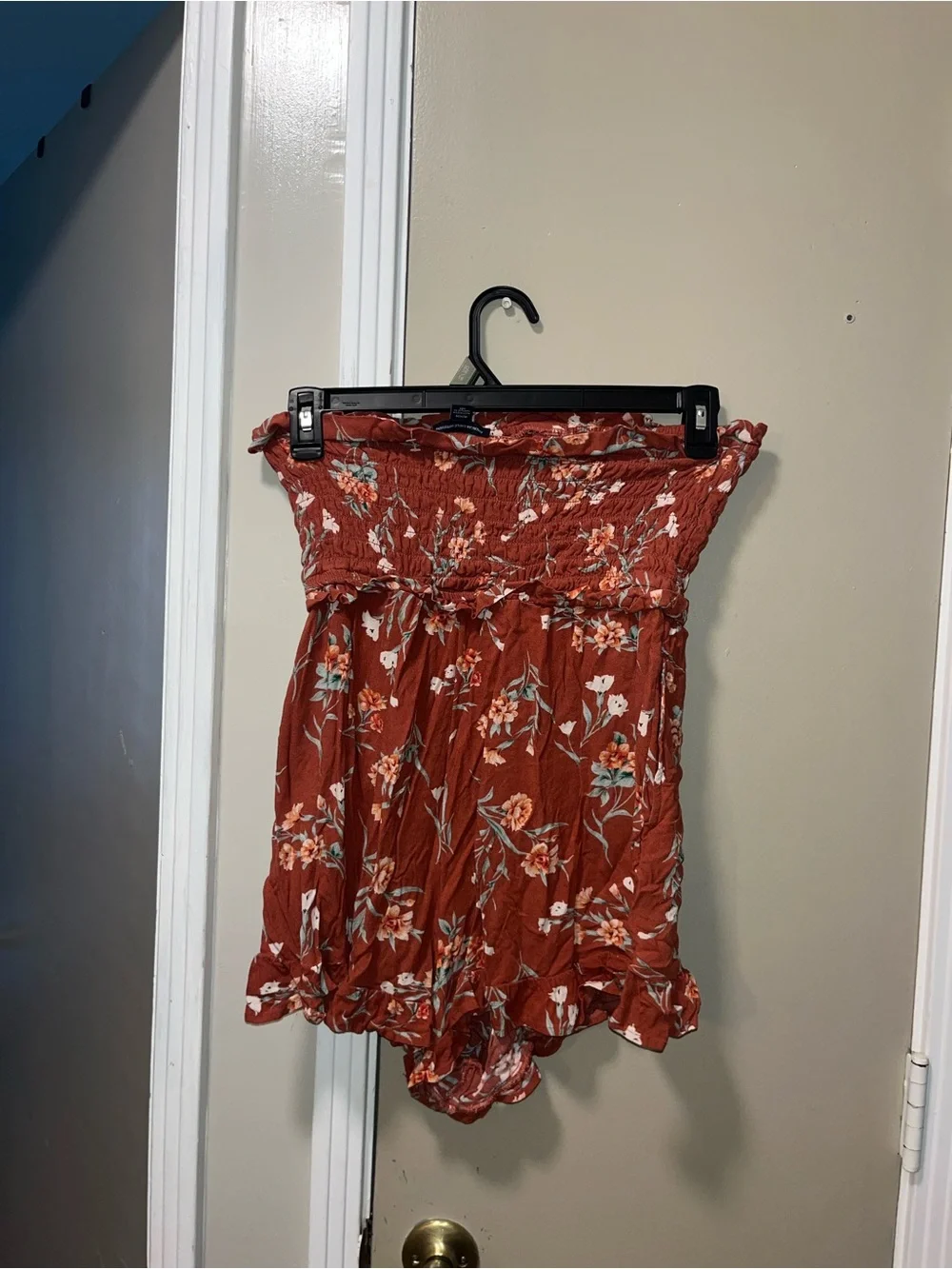 American Eagle Outfitters Rust Floral Strapless Romper